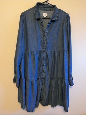 Washed Indigo Tiered Shirt Dress